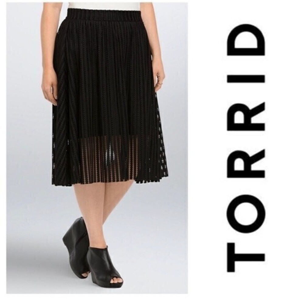 New Torrid Women's Mesh Stripe Aline Midi Slip Skirt, Lined, Size‎ 14 Black